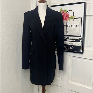 Avec Les Filles Black Double Breasted Long Blazer Size S